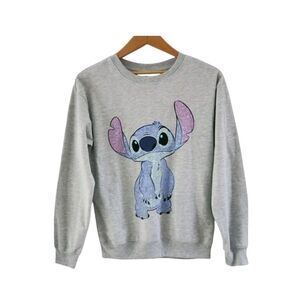 Disney Stitch Gray Pullover Sweatshirt Rhinestone Lilo Womens Size XS